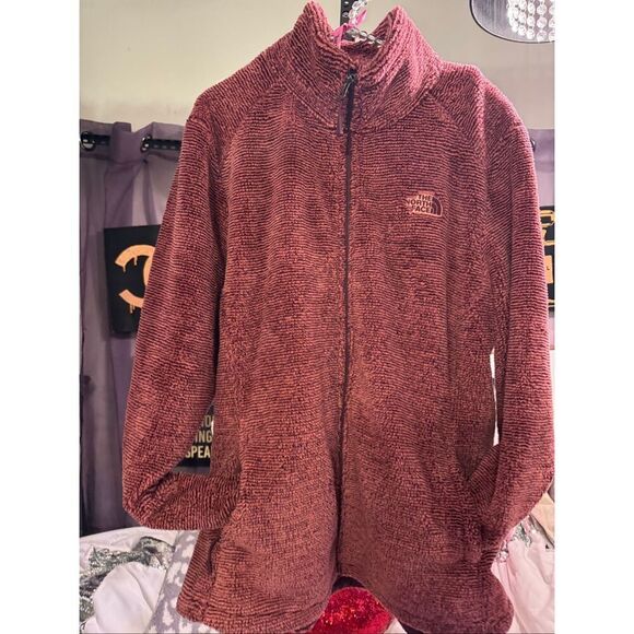Tnf- north face ribbed brick red fuzzy full zip up osito Jacket/coat xxl plus - Picture 2 of 7